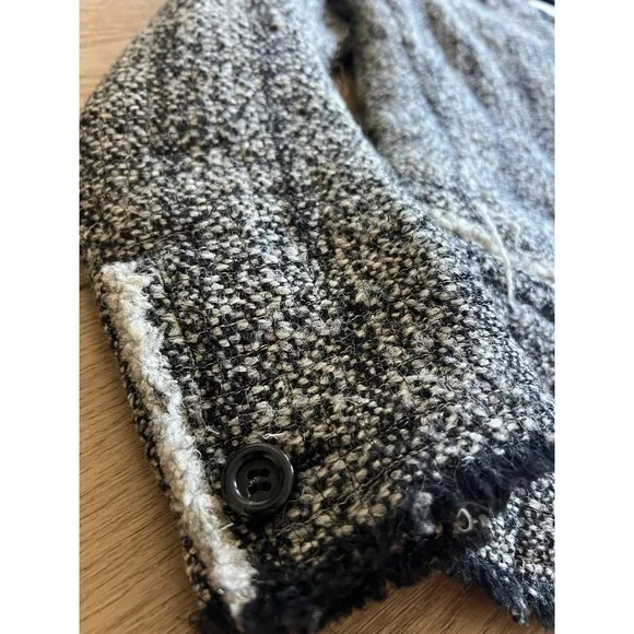 ISABEL MARANT ETOILE Tweed Blazer Jacket Black White Fringe Trim Women Size 36 - Picture 6 of 9